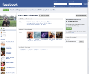 alessandrabarrett.com: Incompatible Browser | Facebook
 Facebook is a social utility that connects people with friends and others who work, study and live around them. People use Facebook to keep up with friends, upload an unlimited number of photos, post links and videos, and learn more about the people they meet.