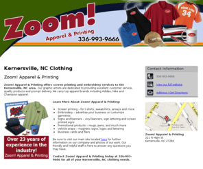 zoomapparelandprinting.com: Clothing Kernersville, NC - Zoom! Apparel & Printing
Zoom! Apparel & Printing provides Screen printing – for t-shirts, sweatshirts, jerseys and more to Kernersville, NC. Call us @ 3369939666 for more info.