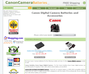 canoncamerabatteries.com: Canon Camera Batteries - Order for Canon Camera batteries at CanonCameraBatteries.com
Select from our huge inventory of Canon Camera batteries to buy the 100% OEM compatible batteries at the discounted price through CanonCameraBatteries.com. 