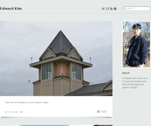 edwardkim.org: Edward Kim
I'm Edward Kim and I am a 13-year-old student who loves technology and graphic design.