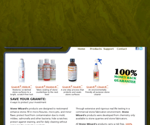 stonewizardllc.com: Stone Wizard granite countertop maintenance, restoration and cleaning products
Stone Wizard granite countertop maintenance, restoration and cleaning products. Hide scratches, restore and seal granite and other stone surfaces.