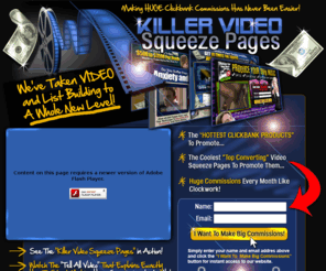 affiliatesqueezepages.com: Affiliate Squeeze Pages - Earning Affiliate Commissions Has Never Been Easier!
Affiliate Squeeze Pages - Custom Video Will Automatically Redirect To A Clickbank Product Sales Page.