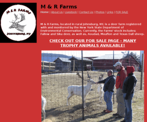 mandrfarms.com: M & R Farms Deer and Big Horned Sheep
M & R Farms in Johnsburg, NY raises Fallow Deer, Sika, Mouflon and Aoudad big horned sheep and Buffalo.