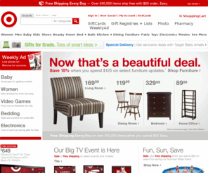 target-shopping.net: Target.com - Furniture, Patio, Baby, Toys, Electronics, Video Games
Shop Target and get Bullseye Free shipping when you spend $50 on over a half a million items. Shop popular categories: Furniture, Patio, Baby, Toys, Electronics, Video Games.