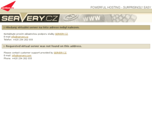 jaskova.com: SERVERY.CZ - hledaný virtuální server neexistuje
Kompletní servis v oblasti internetových služeb - od registrace vlastního doménového jména, provozu www stránek až po možnost umístění vlastního serveru.