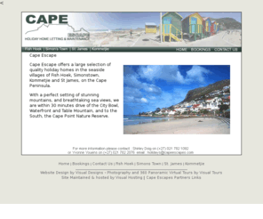 capeescapes.com: Self Catering Accommodation - fish Hoek - Simons Town - St. James - Kommetije - Cape Peninsuala
Self catering accommodation and vacation rentals in fish Hoek, Simons Town, St. James, Kommetije. Cape Peninsula