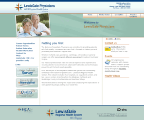 lgphysicians.com: Lewis-Gale Physicians - Putting Patients First - Southwest, VA
Lewis Gale Physicians, a multi-specialty 
        medical group for the healthcare needs of Southwestern Virginia communities in 
        the Roanoke Valley.