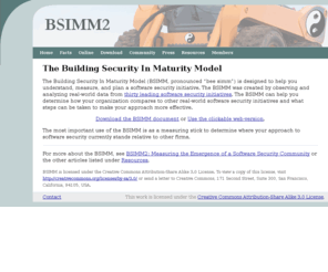 bsi-mm.com: The Building Security In Maturity Model (BSIMM)
Based on in-depth interviews with leading enterprises such as Adobe, EMC, Google, Microsoft, QUALCOMM, Wells Fargo, and Depository Trust & Clearing Corporation (DTCC), the Build Security In Maturity Model (BSIMM) pulls together a set of activities practiced by nine of the 25 most successful software security initiatives in the world.