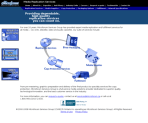 flashdrivenews.net: DVD & CD Replication Services Canada: Media mini cd & dvd Replication Mastering Canada
Media Replication Services is a manufacturer and replicator of various optical media formats, including Audio CD, CD-ROM, Video DVD, DVD-ROM and Blu-ray. From graphics preparation to final packaging and distribution, Microforum is a leader in optical media manufacturing.