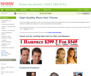 hairpiecewigs.net: New Hair For Men And Women - Hairpiece, Toupee, Hairsystem, balding, lace wigs, Hair replacement
New Hair For Men And Women provides hairpieces toupees and Hair Injection Systems. Men's Hairpieces $199.00 Womens Hairpieces, Wigs, and other accessories with online shopping