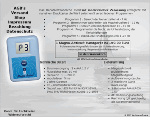 magnetfeld-geraete.de: Magno-Activo® - Magno-Activo-Handgerät
pulsierende Magnetfeldgeräte mit medizinischer Zulassung von Magno-Activo