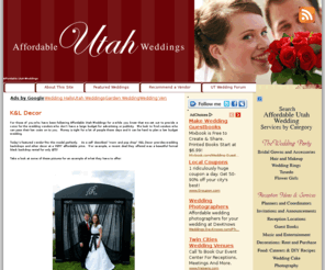 affordableutahweddings.com: Affordable Utah Weddings 
Your free guide to affordable Utah wedding vendors
Free information to plan a cheap and affordable wedding in Salt Lake City, Provo, Orem or anywhere in Utah.
