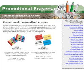 promotional-erasers.co.uk: Promotional erasers from promotional-erasers.co.uk - a PrintedProducts.co.uk website
Personalised erasers and promotional erasers from promotional-erasers.co.uk; a PrintedProducts.co.uk website