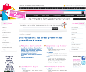 en2clics.com: Code promo, reduction, code promotion , bon réduction, code avantage et livraison gratuite
Profitez d’un code promo ou code reduction pour bénéficier d’une remise ou de la livraison gratuite chez vos marchands préférés. Faites des économies en 2 clics.