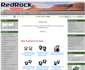 rroutdoors.com: RedRock Outdoors, Outdoor   Firearm Accesories
RedRock Outdoors :  - Firearm Accessories Airguns & Accessories Optics Reloading Law Enforcement (Non-Firearms) Holsters & Accessories Targets & Throwers Knives & Accessories Game Calls & Locators Flashlights & Lighting Cases & Bags, Specialty Feeders, Bait & Seed Cleaning Supplies/Gun Care Safes & Storage Electronics & Instruments Accuracy Products Muzzleloading Clothing/Footwear Ammunition Accessories Gunsmithing Backpacks Hearing Protectors Books Eyewear Recreational Pet Products Decoys Videos, DVDs, CDs Concealment Clothing/Apparel Tents Tent Accessories Water Treatment & Transport Slingshots Ramps, Carriers & Vehicle Acc Personal Care Poles, Staffs and Canes Food and Food Processing Sleeping Gear Stoves and Fuel Taxidermy/Game Processing Furniture Cookware Insect Control Scents Ka-Bar Taxable Goods Climbing & Rappelling gun, firearm, outdoor, camping, shooting, plinking