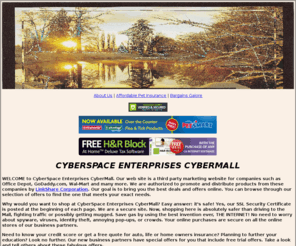 cyberspace-enterprises.com: CyberSpace Enterprises CyberMall
CyberSpace Enterprises CyberMall is a third party marketing web site authorized to promote offers from popular businesses. Save time, gas, money.  Shop CyberSpace Enterprises CyberMall.