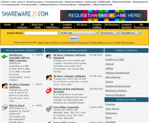 shareware21.com: Shareware21.com :: The best way to compare the prices on Shareware!
Shareware21 - one of biggest shareware sites on the web! Free downloads, software ratings, statistics and more!