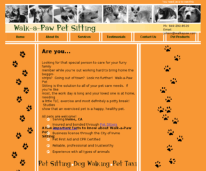 walk-a-paw.net: Walk-a-Paw Pet Sitting Home
walk, walk-a-paw, pet sitting, exercise, insured, reliable, trustworthy, professional, dog walking, pet taxi