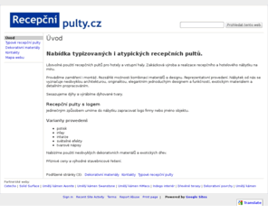 recepcni-pulty.cz: Doména recepcni-pulty.cz je registrovaná na CZECHIA.COM
Webhosting a domény s námi zvládnete. Od programu MiniWeb zdarma po profi řešení s PHP, NET nebo SQL. Registrace domény CZ, EU, COM, SK a mnoha dalších.