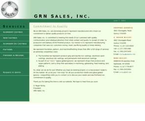grn-sales.com: GRN Sales, Inc.
We offer a full range of services at extremely competitive costs.  Grey or ductile iron, Aluminum castings; Pattern Work, Casting, Machining, Galvanizing, Plating or Heat Treating — or any combination of these services. 