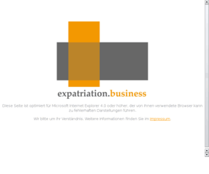 expatriation.biz: www.expatriation.biz  -  Forschungsprojekt Expatriation - Research, Coaching und Training
Expatriation - Forschungsprojekt mit dem Thema Expatriation  Handlungsalternativen fr das Human Resource Management aus Erfahrungen der Praxis global operierender Unternehmen