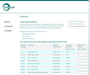 trinacell.com: Products - Isolated Cell Lines - Cryopreserved cell lines
Trinacell delivers isolated and Purifiedfrozencell linesfor the life science research