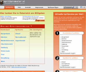 spritbarometer.com: spritbarometer.at : Hier finden Sie die günstigste Tankstelle!
spritbarometer.at - Hier finden Sie die günstigste Tankstelle! Verschaffen Sie sich einen schnellen Überblick über die günstigsten Tankstellen.