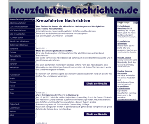 kreuzfahrten-nachrichten.de: Kreuzfahrten Nachrichten: Immer aktuelle Kreuzfahrt Infos und News
Kreuzfahrten Nachrichten: Immer aktuelle Infos und News zum Thema Kreuzfahrten. Bleiben Sie auf dem Laufenden mit Kreuzfahrten Nachrichten