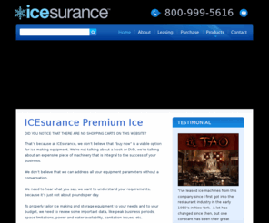 classicicecube.com: ICEsurance | Commercial Ice Machines | Restaurant Ice Machines
ICEsurance makes leasing and buying ice machines easy! We evaluate your needs to offer you the best ice solution in the business. Call 800-999-5616 now to find out more!