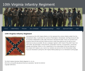 the10thvirginia.org: 10th Virginia Infantry Regiment - Home
The 10th Virginia Infantry Regiment website is a historical, educational, and interpretive site with basic information about the current organization and the original regiment.