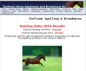 toofrook.com: Home - Toofrook Horse Agistment and Broodmare Station.
toofrook is a premier agistment and breeding facility for thoroughbreds.