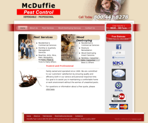 mcduffiepest.com: Pest Control Services | McDuffie Pest Management Elizabethtown NC
Pest control services for year round professional pest control for both home or office. Don't over pay for bug and pest control, call McDuffie Pest Management in Elizabethtown, Lumberton, Whiteville, wilmington, Fayetteville, North Carolina NC