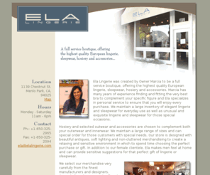 elalingerie.com: Ela Lingerie
Ela Lingerie - A full service boutique, offering the highest quality European lingerie, sleepwear, hosiery and accessories.