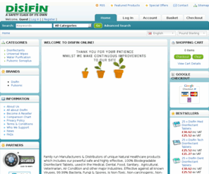 surfacedisinfectant.com: Disifin Online - A Safety Class Of Its Own!
Family run Manufacturers & Distributors of unique Natural Healthcare products which includes our powerful safe and highly effective, 100% Biodegradable Disinfectant Tablets, used in the Medical, Dental, Food, Sanitary,  Agricultural, Veterinarian, Air Condition and other major industries. Effective against all known Viruses, 99.99% Bacteria, Fungi & Spores, is Non-Toxic, Non-carcinogenic, Non-corrosive solution.

Whilst Disifin continues to grow its business through current distributors worldwide we are always interested in new distribution channels & new customers. We therefore welcome enquiries from interested parties.

Approved & tested to:

EN1276 & EN1373 Bactericidal ~ EN14675 Virucidal ~ EN13704 Sporicidal ~ EN1650 Fungicidal standards

CE Certification under The Medical Device Directive 93/42/EEC

2004 Award winner for Top Performer in “Disinfection Systems” by Healthcare Publications UK & APIC

"The Best Protection from Infection"