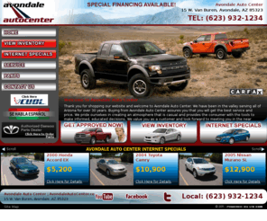 avondaleautocenter.com: Avondale Auto Center | 1.623.932.1234 | Used Cars | Avondale, Arizona
Avondale Auto Center located in Avondale, Arizona just minutes from Phoenix. We are a full service Car Dealer including Quality Late Model Used Cars, Parts, Service and Accessories.