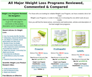 weight-loss-programs.cn: All Major Weight Loss Programs Reviewed, Commented and Compared.
Reviews, comments and comparsion of all major weight loss programs.