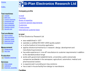 si-plan.com: Component and materials testing machines
Si-Plan Electronics Research Ltd designs, develops and manufactures control, measurement, data logging and test systems 