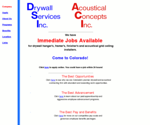 drywallservices.net: Jobs At ACI/DSI - Denver
Immediate jobs available for drywallers.