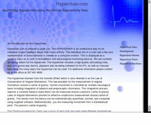 hyperchair.com: hyperchair measures hyperactivity
attention defecit hyperactivity measured using the Christie Hyperactivity Test, measures kinetics, not questionaire