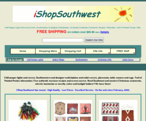 ishopsouthwest.com: Chili Pepper Lights ($9.99) Free Recipes Christmas Ornaments
Chili pepper lights and covers, FREE recipes, southwestern Christmas ornaments, luminarias, southwest switchplates, rugs. Trail of painted ponies collectibles.