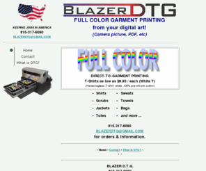 blazerdtg.com: Blazer DTG - Direct To Garment full color printing.
Blazer DTG - Direct To Garment full color printing.