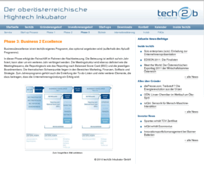 business2excellence.com: Phase 3 | tech2b Hightech Business Inkubator
Inkubator für innovative High-Tech Gründungen fördert Startups durch Finanzierung, Gründungsfinanzierung, Förderung und Beratung