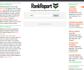 rankreport.com: RankReport - PageRank Report Tool
Get PageRank values from multiple sources around the world.