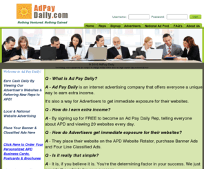 adpaydaily.com: Ad Pay Daily   -   AdPayDaily.com
Ad Pay Daily, LLC is the Leader in Online Advertising for Local and National Advertising Campaigns