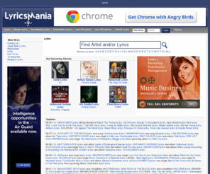 lyricsmania.com: Lyrics Mania
Searchable lyrics database featuring 1.000.000  song lyrics to more than 50,000 artists.