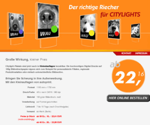 dein-fotobuch.com: CITYLIGHTS zum kleinen Preis! Ein Service der autoprint GmbH
Günstige Plakatdrucke im 18/1 Format (356 x 252 cm) für den Außenbereich auch in Kleinstauflagen. Hochwertige digitale Ausdrucke mit 300 dpi auf kleisterfähigem Blueback-Plakatpapier.18/1, achtzehn-eintel, 18 eintel, Plakatwände, Grossflächen, Citybordsein service der autoprint GmbH.