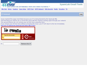 spamlab.com: AppRiver SpamLab - IP Removal
