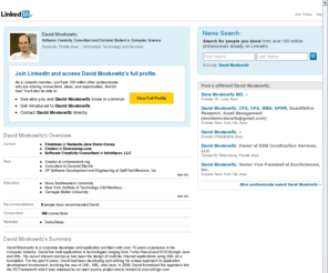 davidmoskowitz.com: David Moskowitz  | LinkedIn
View David Moskowitz's professional profile on LinkedIn.  LinkedIn is the world's largest business network, helping professionals like David Moskowitz discover inside connections to recommended job candidates, industry experts, and business partners.