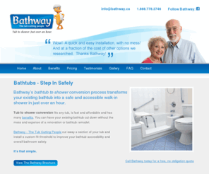 bathway.ca: Convert Bathtub to Shower. Just over an hour - Bathway
Bathway is bathtub conversion. Convert your tub or shower in just over an hour by our affordable and trained staff - call us today 416-222-5333 or 888-778-3746.