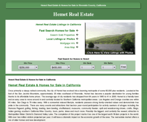 hemet-homesforsale.com: Hemet Real Estate of houses and Homes For Sale Riverside county
Hemet Real Estate for sale, California homes and houses including Riverside County lots, land, condos/townhomes and resort properties.